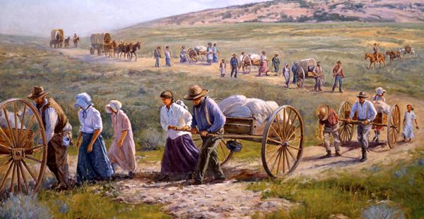 Handcart pioneers on the trail